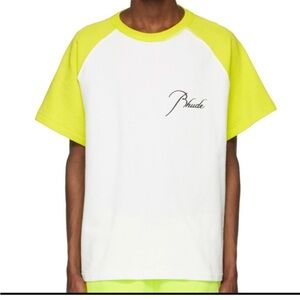 NWT Rhude Men’s T Shirt Oversized Raglan Embroidered Logo White/Neon